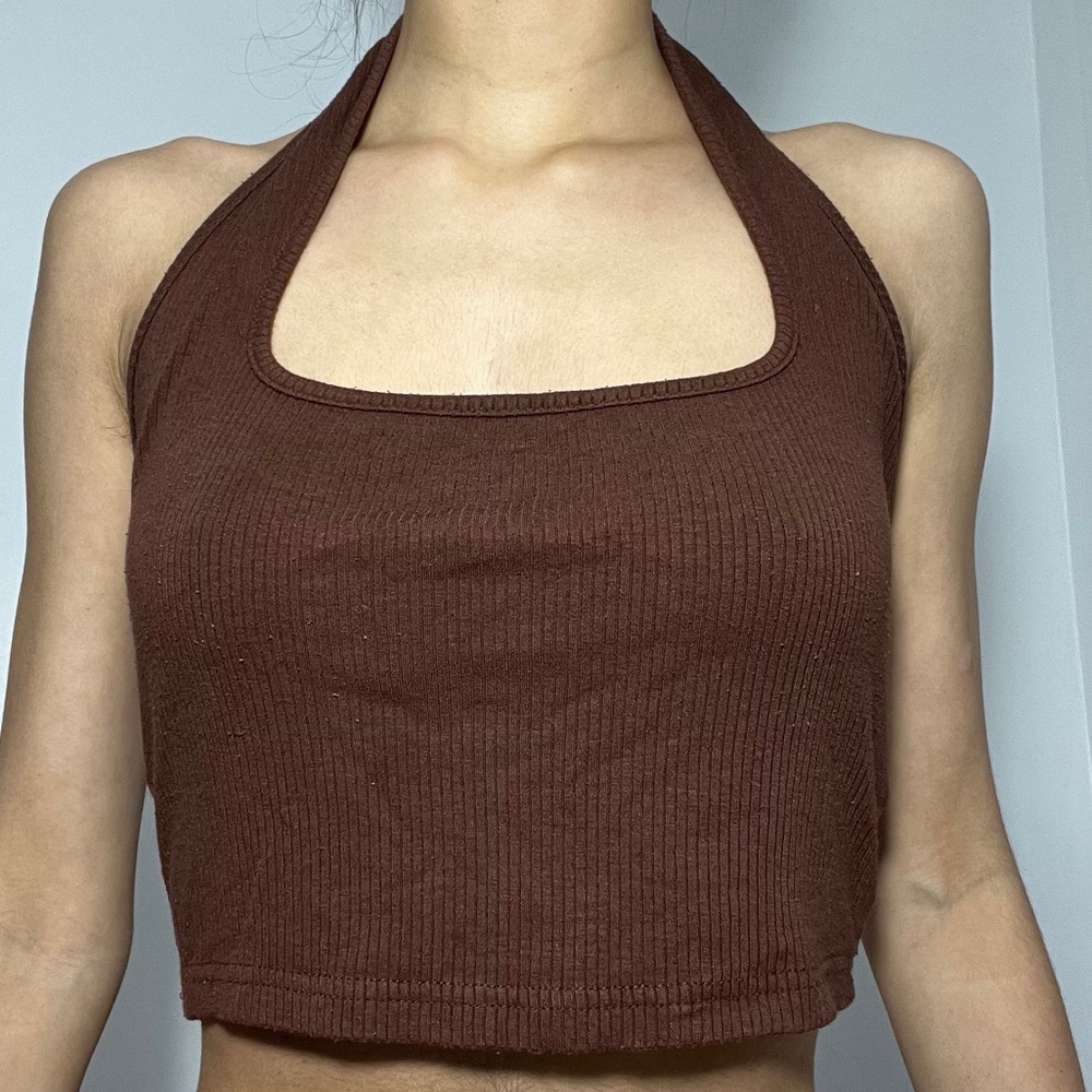 SHEIN Brown Ribbed Sleeveless Crop Tank Top